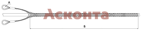 КЧС80/2У Стандартный кабельный чулок 65-80мм с двумя петлями с коушами, удлиненный, L=1500мм, Асконта